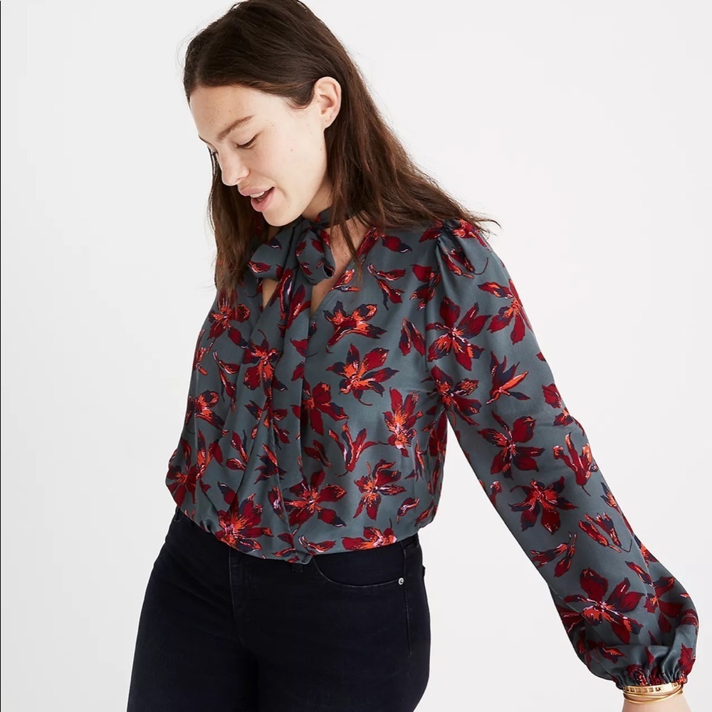 Madewell Silk Tie-Neck Wrap Top I’m Winter Orchid